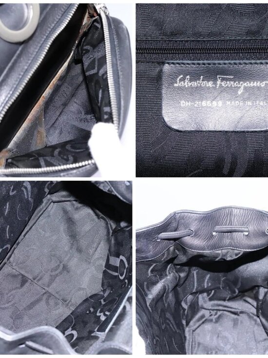 Salvatore Ferragamo Gancini Backpack Leather Black Silver Auth EC696 main image 13